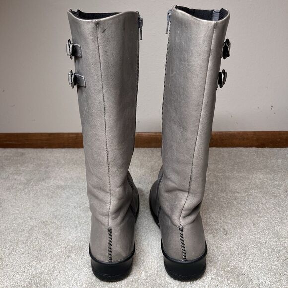 Keen Bern Baby Tall Riding Boots Women’s 7 Gray Leather Zipper Wedge Heels - Picture 4 of 16